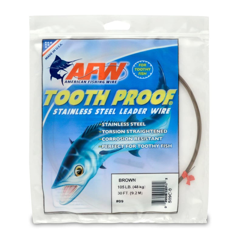 AFW #9 Tooth Proof Stainless Steel Single Strand Leader Wire, 105 lb Test, Camo, 30 ft - Image 1